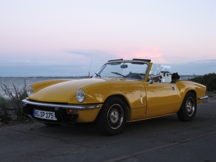 My Triumph Spitfire MKIV 1500 at the baltic sea fron view